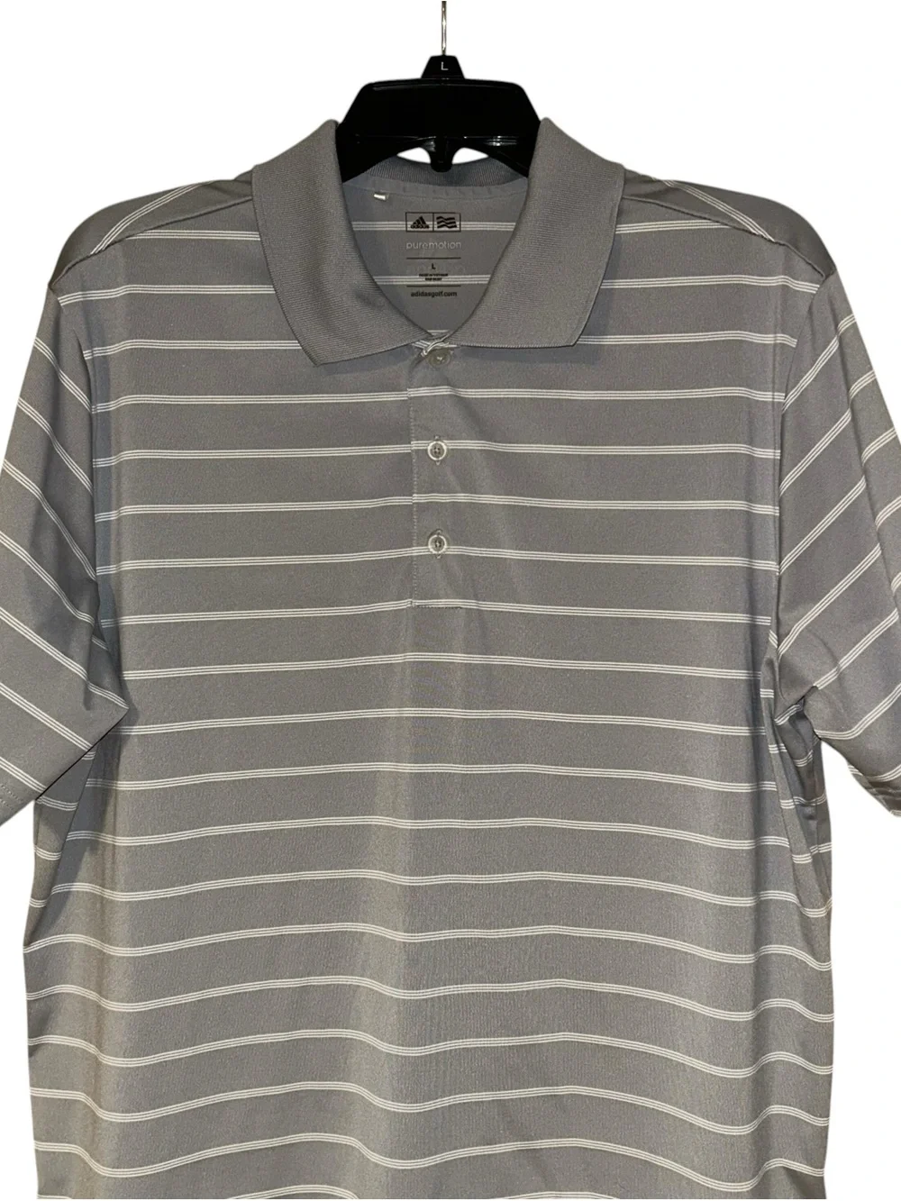 Adidas Puremotion Men’s‎ Gray Striped Golf Polo Shirt Large Performance Athletic